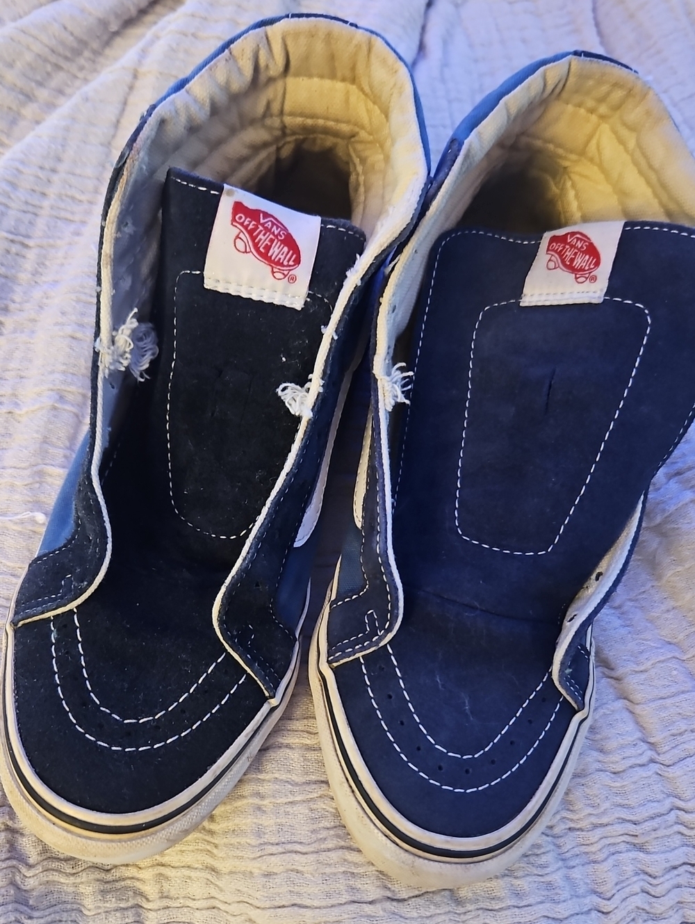 Vans High-Top Suede Sneakers in Navy and White